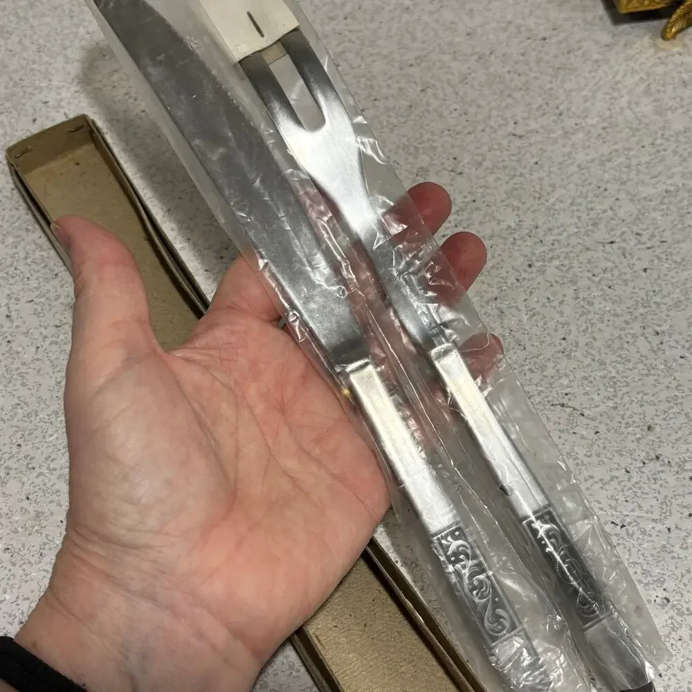 Vintage Amefa Holland stainless steel fork & knife serving set original box